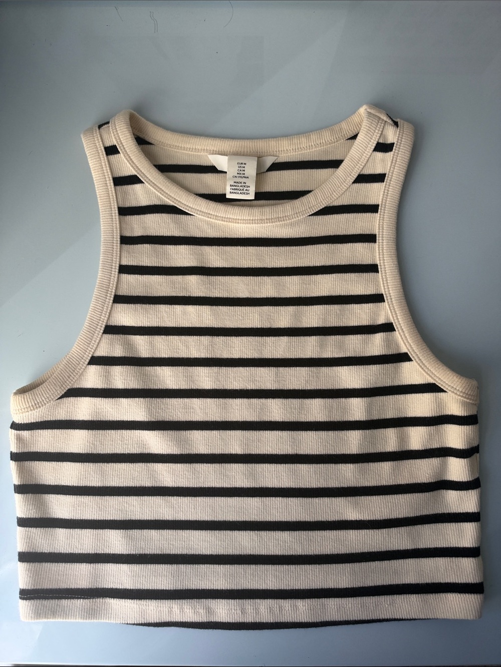 H&M Cream and Black Striped Cropped Top